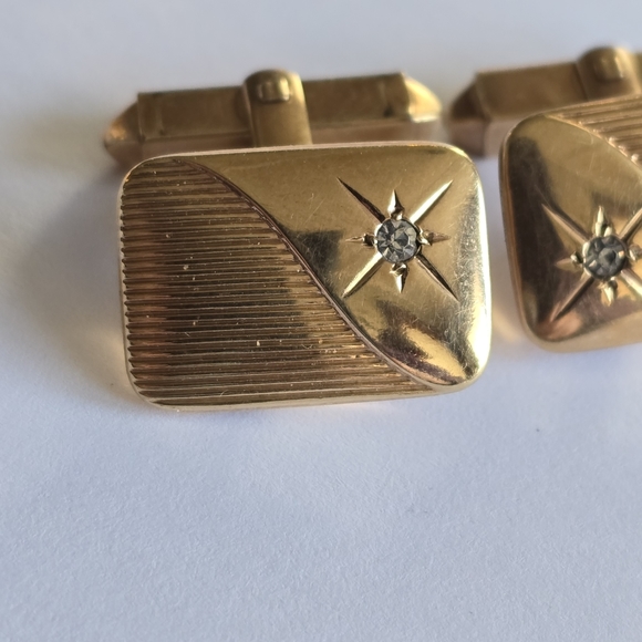 Vintage cuff links gold filled fill cufflinks star celestial clear gems - Picture 11 of 12